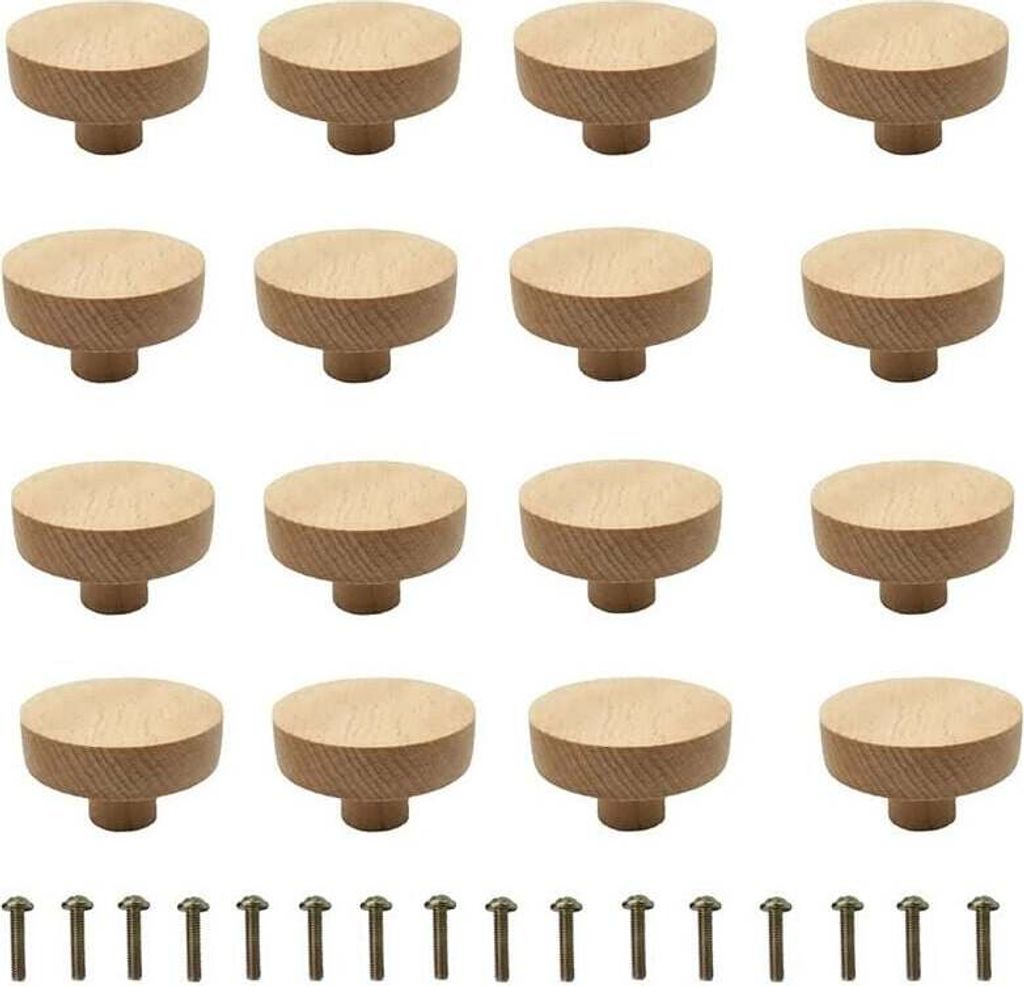 Möbelknopf 20 Stück Holz Möbelknopf Griff Holzmöbelgriff Rund Natur Holzknopf Holz Schubladenknöpfe Möbelknöpfe Türknopf Küchenschubladenk...