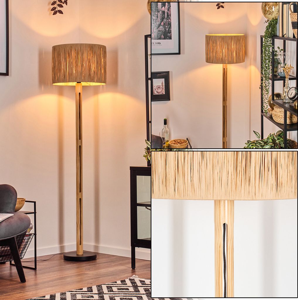 Mila Stehlampe aus Holz/Metall und Schirm aus Bast