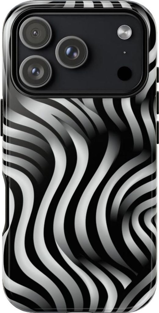 Schwarz-weißes Wellenmuster mit optischer Täuschung – Hülle Kompatibel mit iPhone 17 Pro