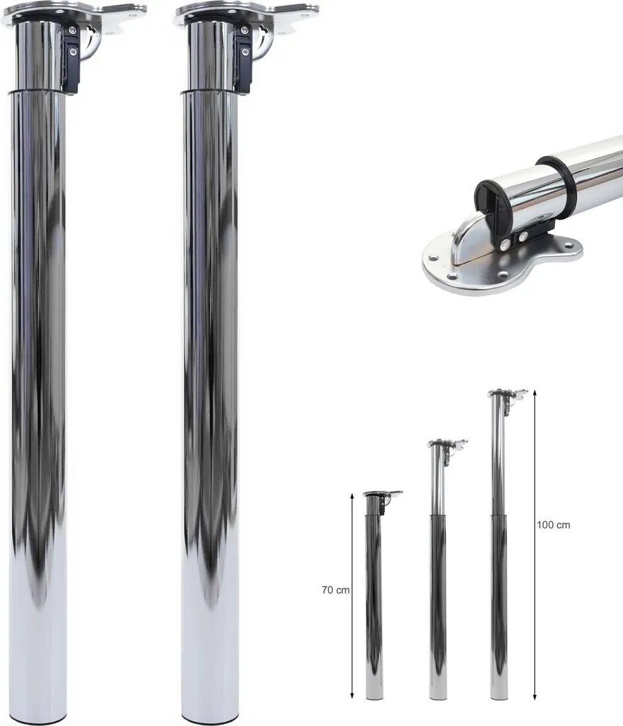 Set 2 Gambe Tavolo HWC-H35 Regolabili 70-110cm Aspetto Acciaio Inox