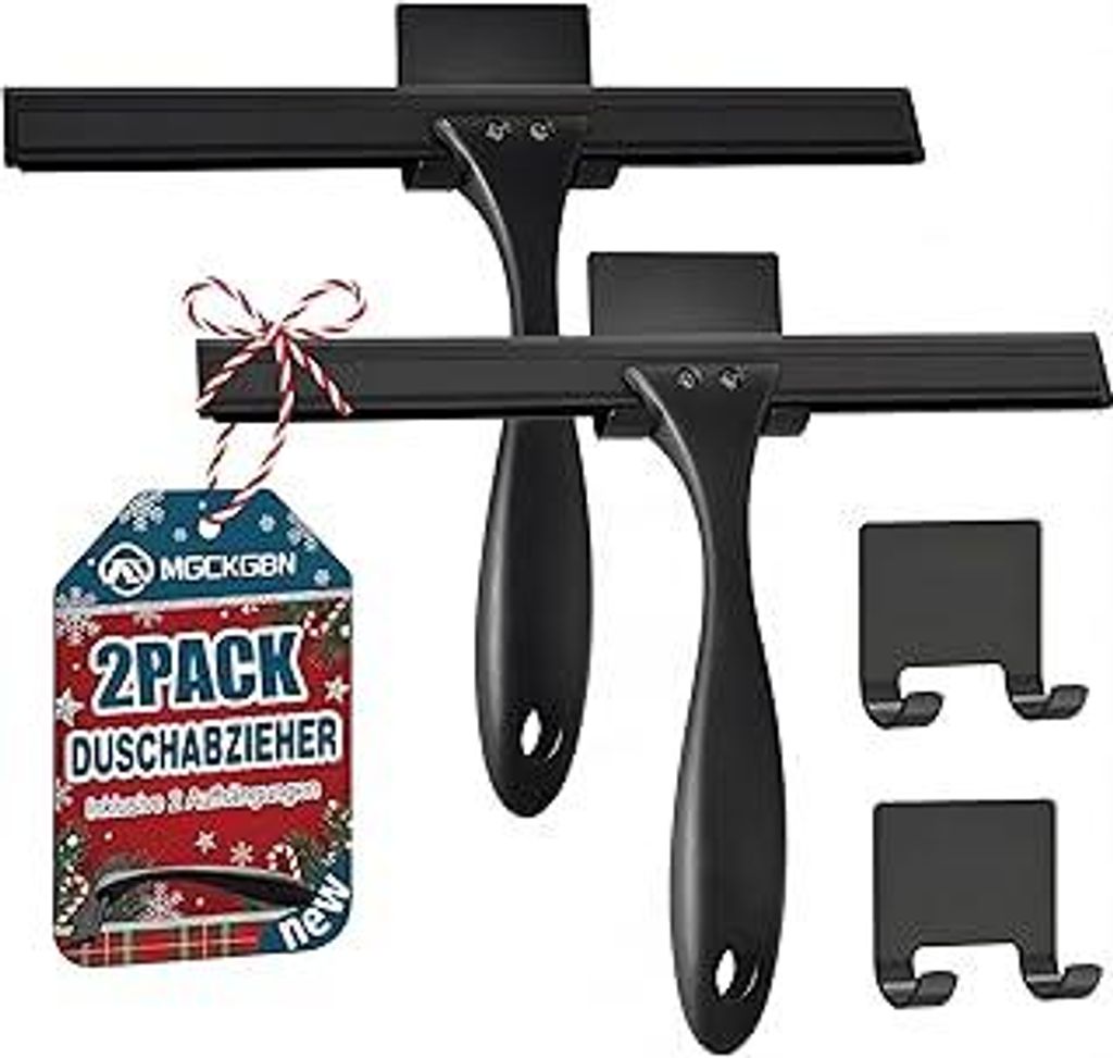 2 Stück Duschabzieher Edelstahl 25 cm - Abzieher Dusche mit 2 Halterung, Fensterabzieher für Badezimmer, Spiegel und Fliesen, Streifenfreie Reini...