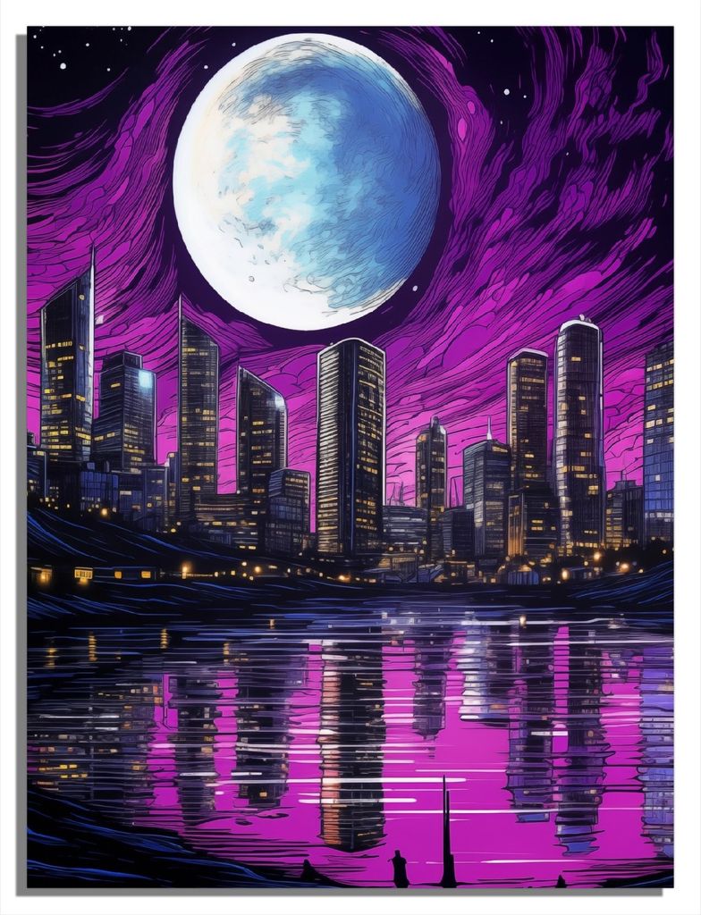Wallario Magnet für Kühlschrank / Geschirrspüler, magnetisch haftende Folie - 60 x 80 cm, Motiv: Mond über der Stadt