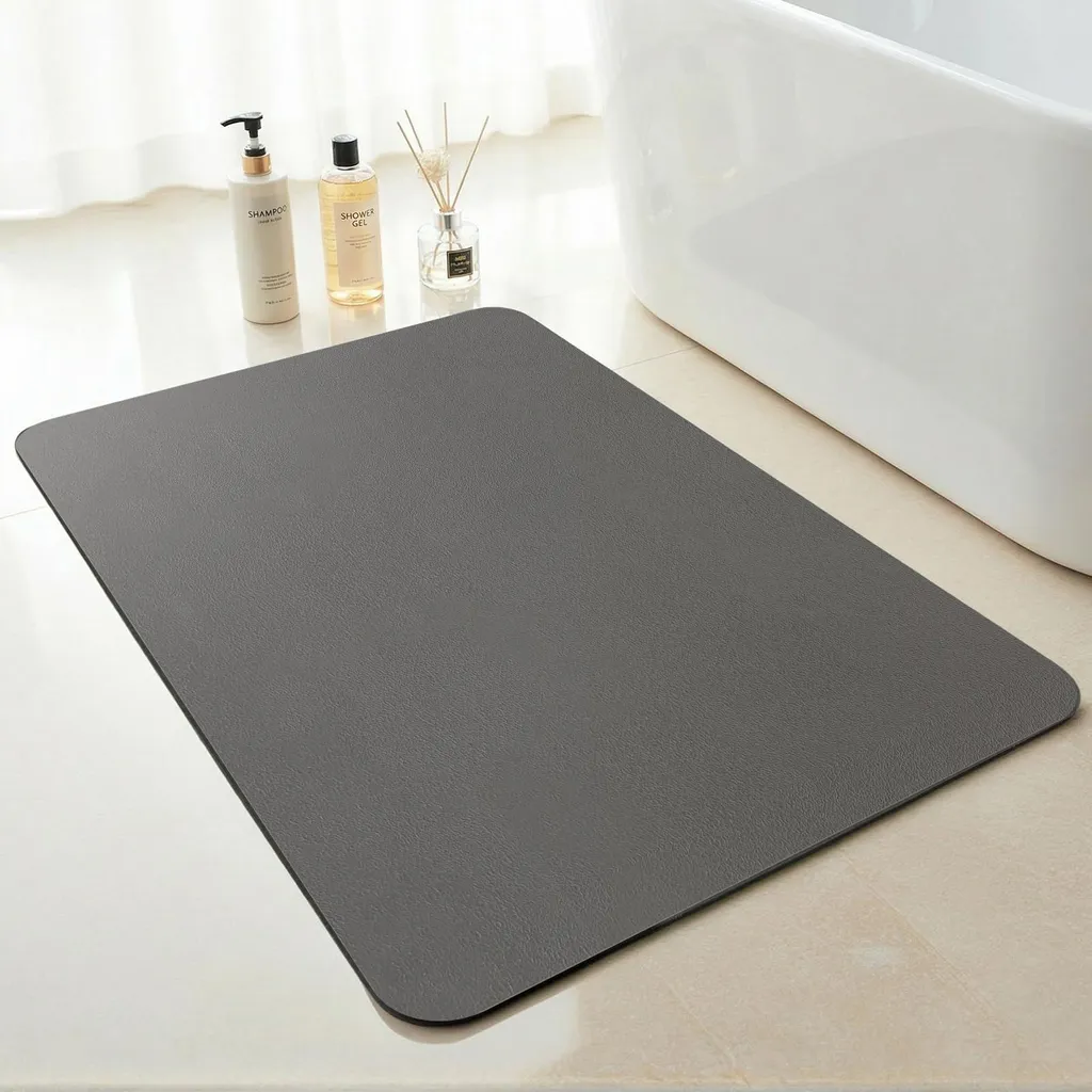 Tapis de bain absorbant pour sortie de douche, sécurisé et gris foncé