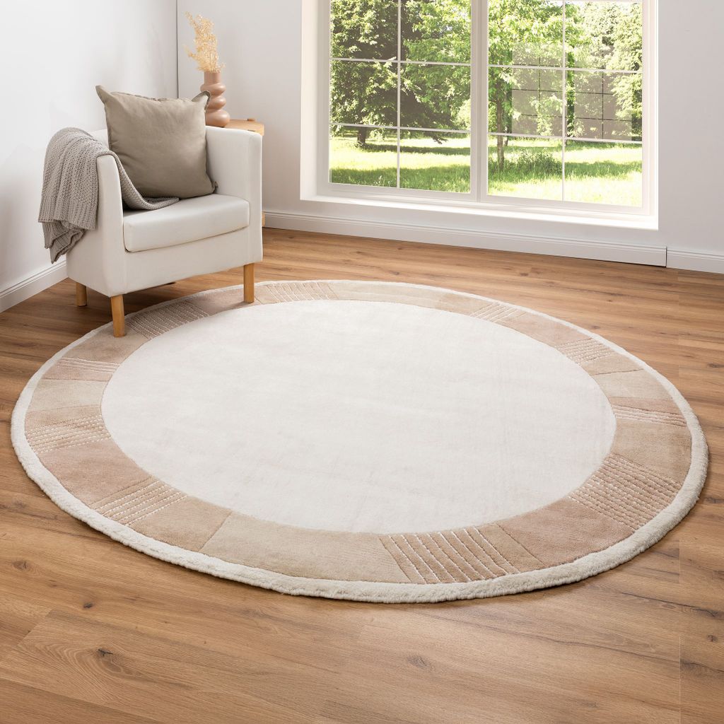 Steffensmeier Nepal Teppich Pokhara, rund, Neuseelandwolle, Farbe: Creme-Beige