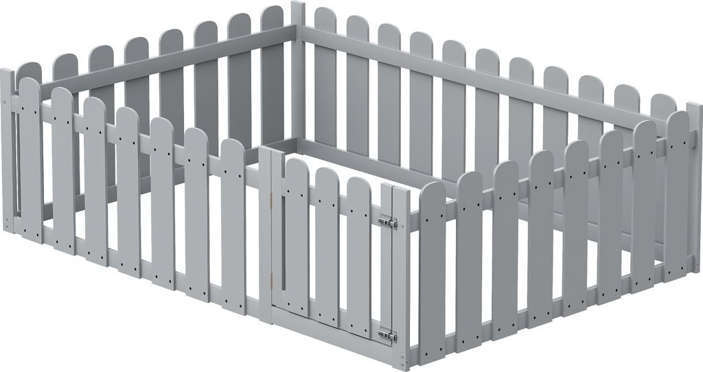 Kinderbett 140x200cm Holzbett (Ohne Matratze) Massivholzbett Bodenbett Mit Sicherheitsgeländer und aufklappbarer Tür Grau Kiefer