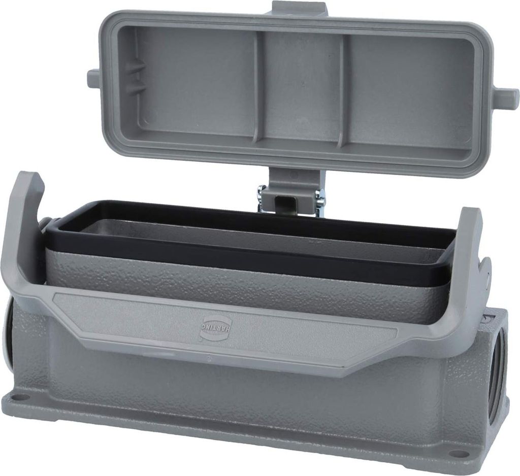 HARTING Han 24B Sockelgehäuse niedrig, 1xPG21 seitlicher Kabelabgang, mit 1 Längsbügel mit Schutzkappe Kunststoff - 1