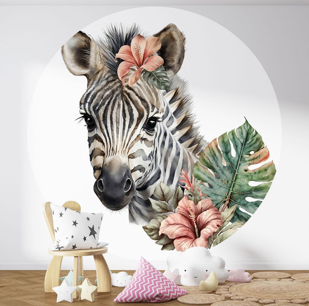 Runde Tapete / Kreis Kinder - Lumaléa - Zebra - Premium-Papier 185 g, abwaschbar - Durchmesser 90 cm