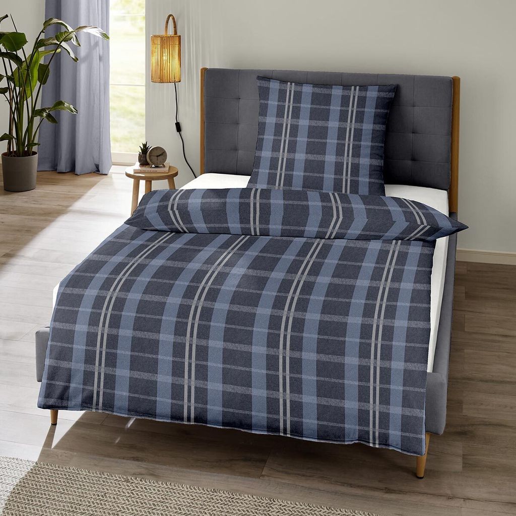 Traumschlaf Melange Flanell Bettwäsche Glasgow 200x200 cm + 2x 80x80 cm navy