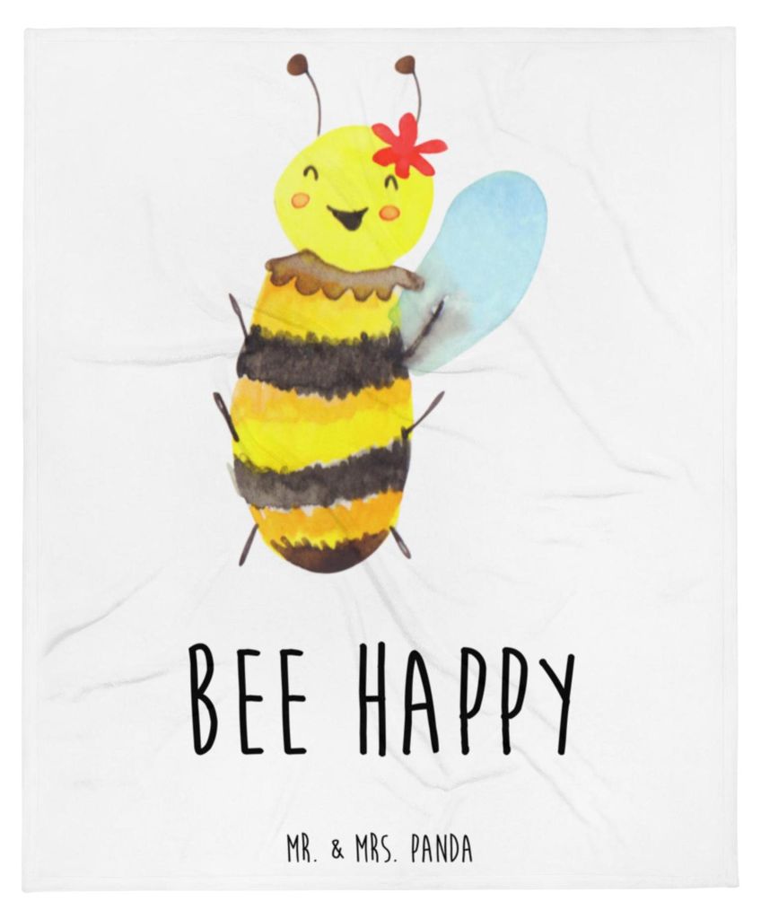 Mr. & Mrs. Panda Bettdecke Biene Happy - Weiß - Geschenk, Sofadecke, Plaid, Wohndecke, Decke, Sofaüberwurf, Tagesdecke