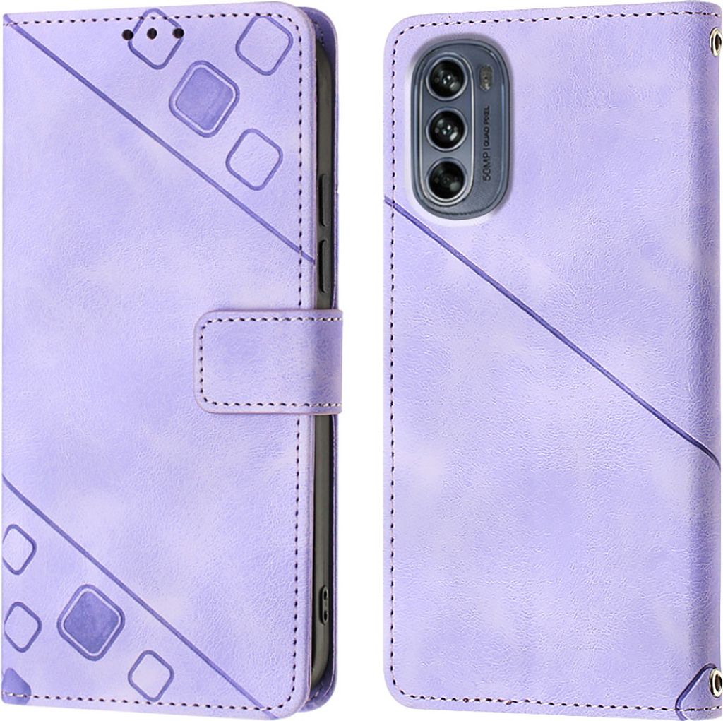 Hülle für Motorola Moto G62 5G Prägung Flip Leder Brieftasche Schutzhülle mit Ständer Lila