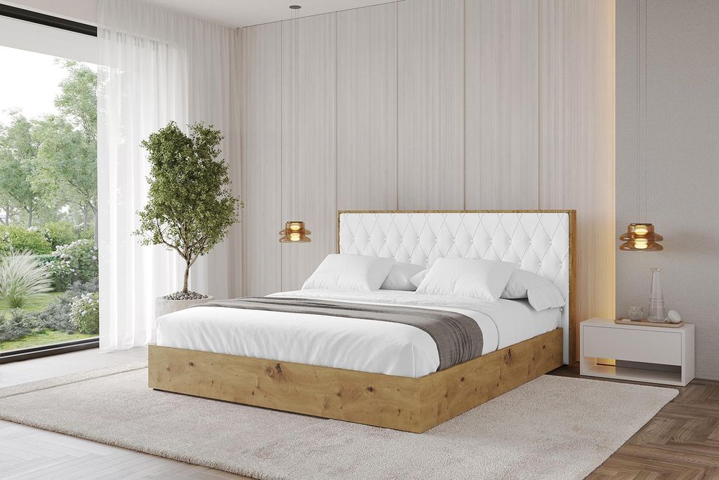 ALTDECOR Polsterbett mit Bettkasten - ENZO5 - 200x200 Weiß Kunstleder- Bett mit Matratze H3/H4, Kopfteil, Boxbett, Doppelbett mit Stauraum