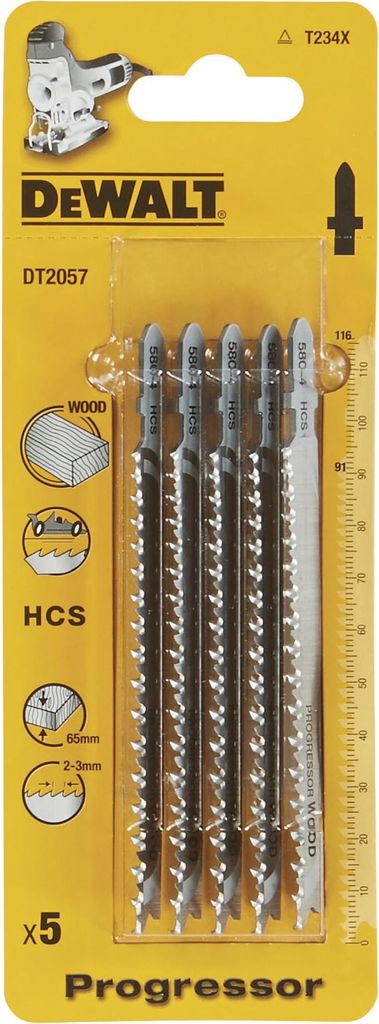 DeWALT DT2057-QZ, Jigsaw blade, Holz, Hartstahl (HCS), Schwarz, Grau, 9,1 cm, 2 mm