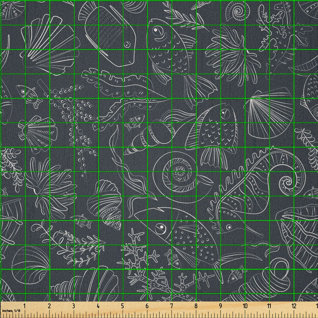 ABAKUHAUS Nautisch Microfaser Stoff als Meterware , Handgezeichnetes Muster Mit Koralle Muschel Seepferdchen Und Unterwassergeschöpfe, 1 M (230 x ...