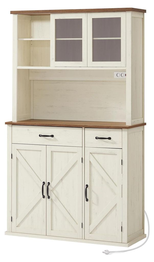 Sideboard / Anrichte - Wohnzimmerschrank - Mit Beleuchtung - Ladestation - Türen und Schubladen - Elfenbein (Vintage White)