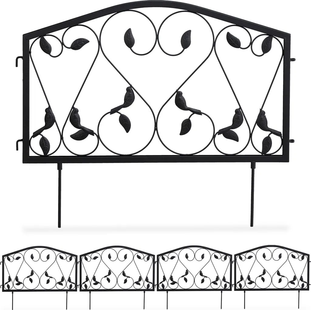 Relaxdays 16 x Clôture de parterre antique fleur en fonte noir 192cm