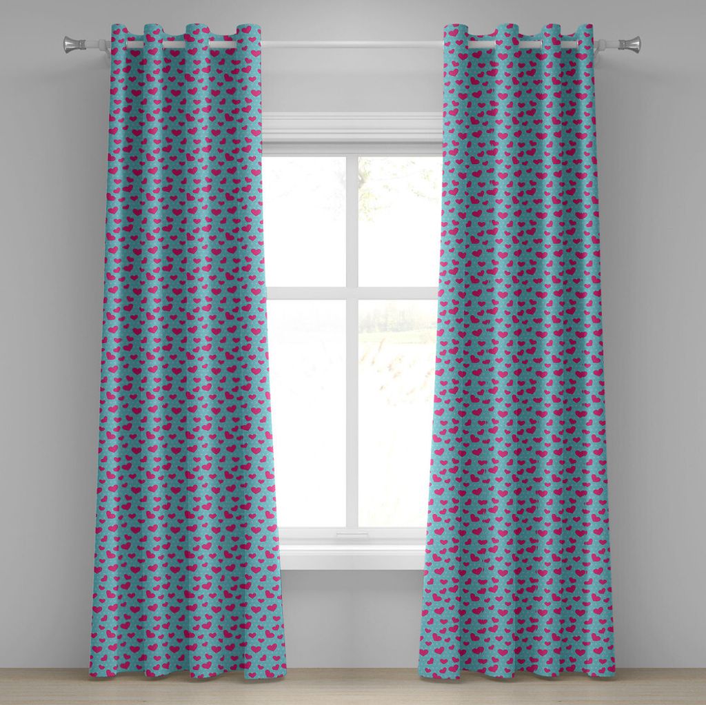 ABAKUHAUS Pop-Art Ösenvorhang, Retro 50er Jahre 60er Jahre Stil Bild mit Herzen abstrakte Tupfen Kunstdruck, Dekorative 2-Panel-Fenstervorhänge, ...