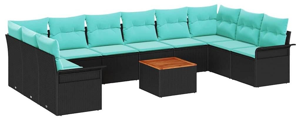 Gartensofa-set mit Kissen 11 pcs Schwarz Poly-Rattan