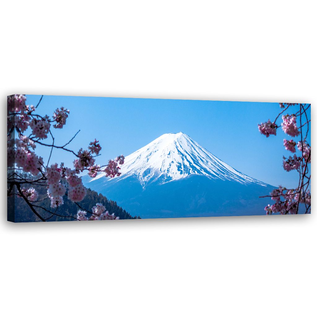 Leinwandbild Kirschblüten und Berg Fuji 120x40 Feeby Blau bild für die wand bereit zum aufhängen