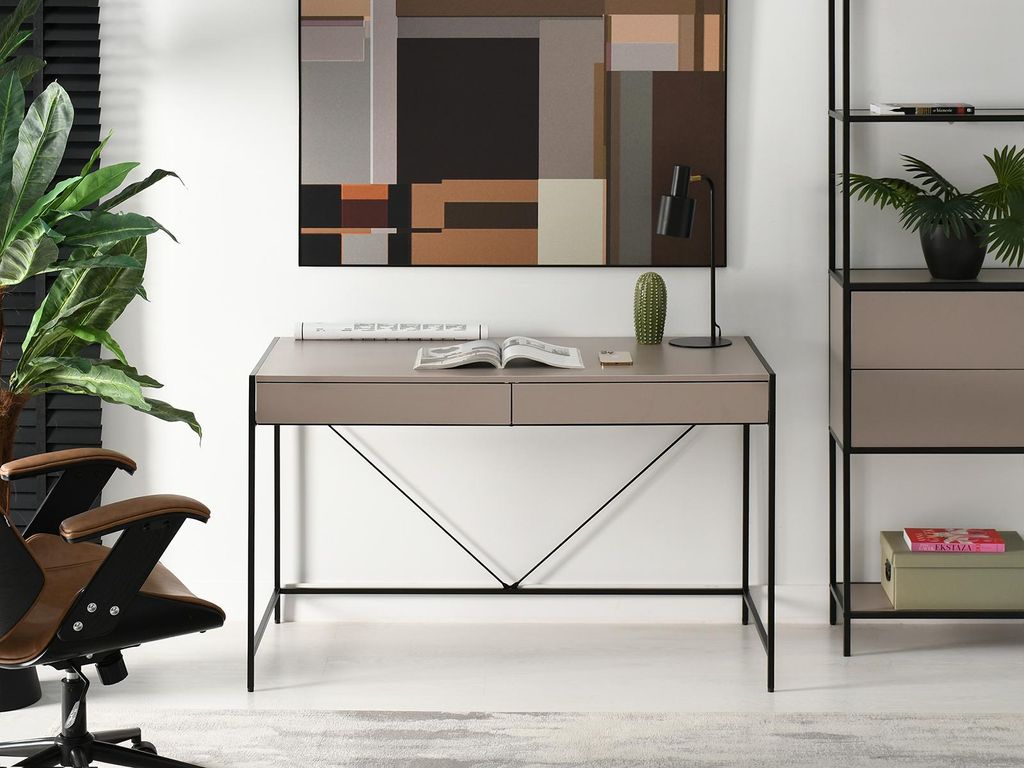 Breiter Schreibtisch DAMJAR - beige / schwarz Produktbild 