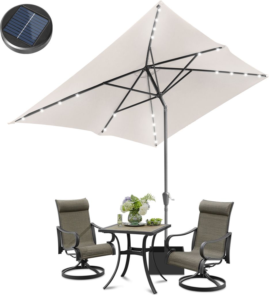 Aopunly Sonnenschirm Ø300x200cm mit LED, UV-Schutz, Kurbel - Beige, Ampelschirm beidseitig um 30° knickbar Rechteckig Balkonschirm