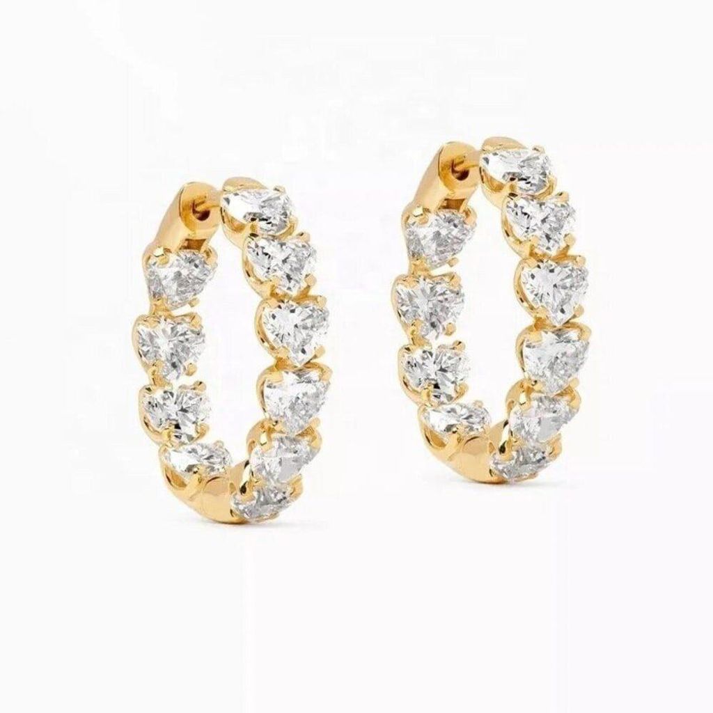 Paar Creolen Funkelnde Herz Creolen Ohrringe 925 Silber 18K Gold