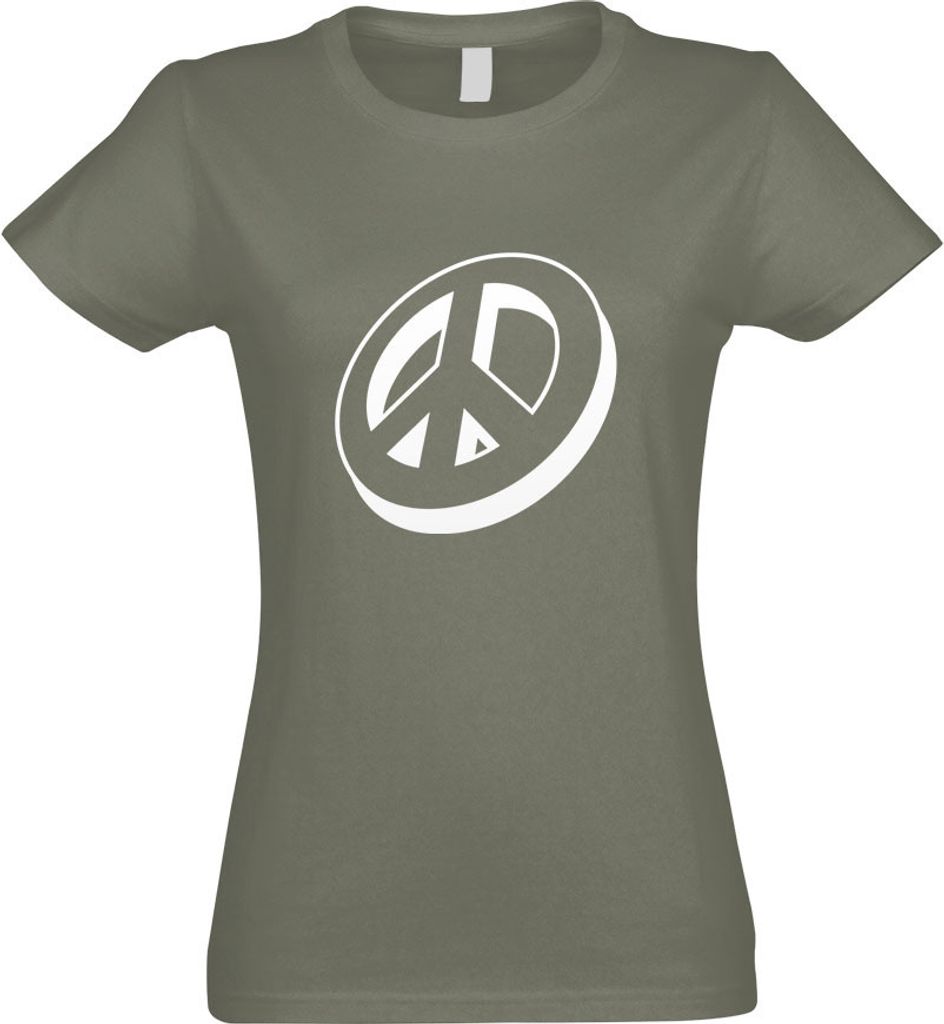 Kiwistar - T-Shirt tailliert - Damen - Olive - Peacezeichen - Friedenszeichen - mit Motiv Bedruckt - Funshirt Design - Sport - Freizeit - Damen - S