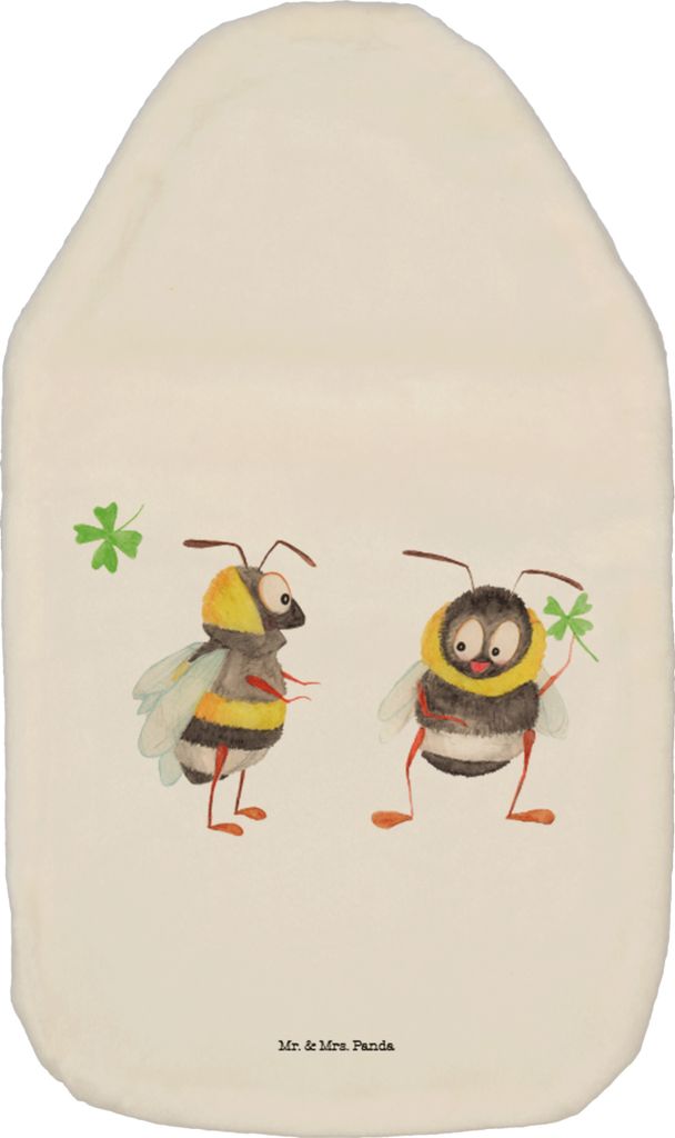 Mr. & Mrs. Panda Wärmflasche Hummeln Kleeblatt - Weiß - Geschenk, Lustige Sprüche, Biene, Deko, Bettflasche, glücklich sein, Hummel, Wärmflasc...