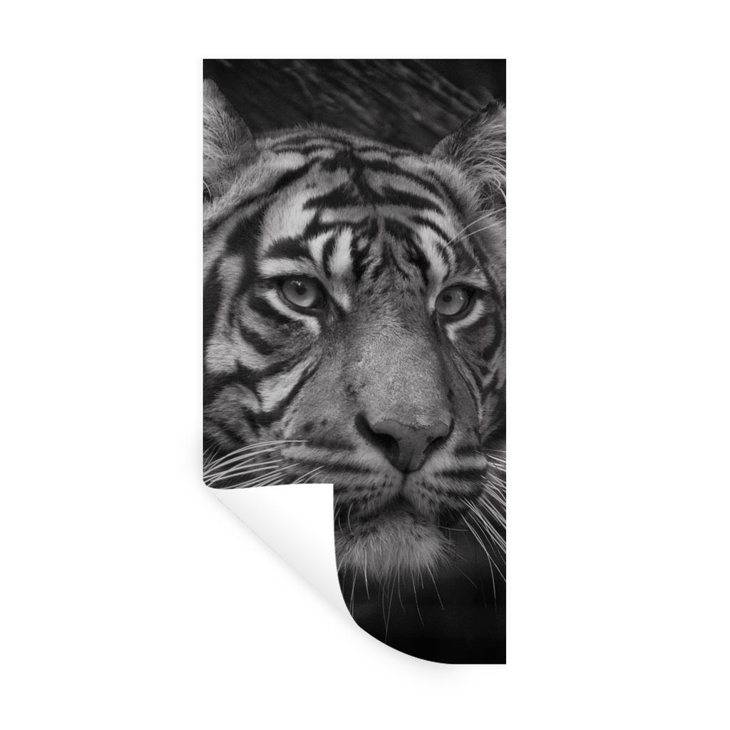 MuchoWow Wandtattoo Wandsticker Wandaufkleber Tiger - Wild - Schwarz - Weiß 60x120 cm Selbstklebend und Repositionierbar - Selbstklebend - Fotot...