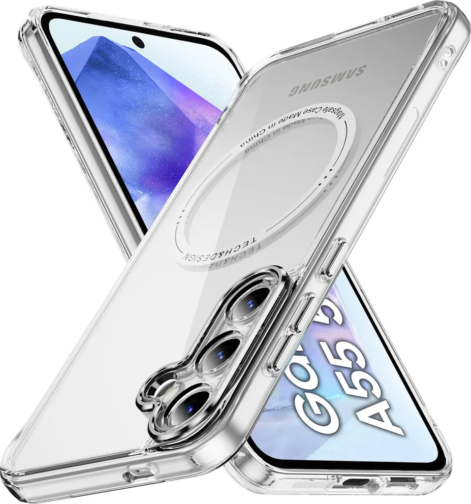 Custodia magnetica trasparente per Samsung Galaxy A55, compatibile con MagSafe, custodia protettiva ibrida antiurto Bianco