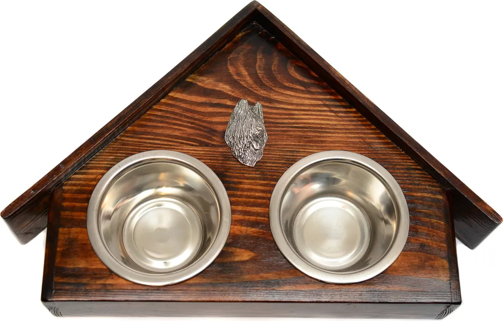 Art-Dog Briard Supporto Ciotole Legno - Regalo Adozione Pastore della Brie