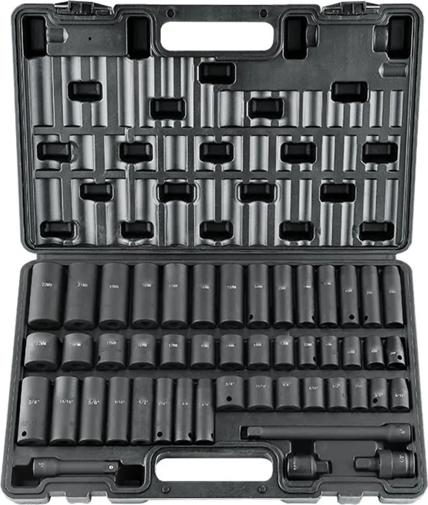 Jeu de Douilles à Impact 3/8 de 48 Pièces avec Coffret de Rangement