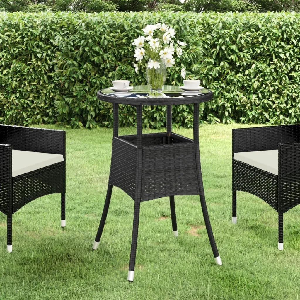 Tavolino Bistrot Nero Ø60x75 cm - Vetro e Rattan Best Möbel