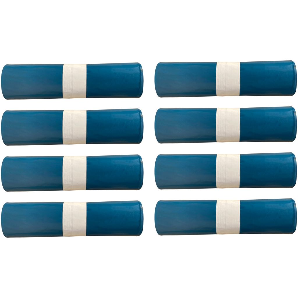 8 Rollen Schwerlast Müllsäcke, à 15 QUALITY PLUS Müllbeutel, Müllsäcke blau, Mülltüten extrem reißfest, 120l, 700x1100mm, 70my | speziell ...