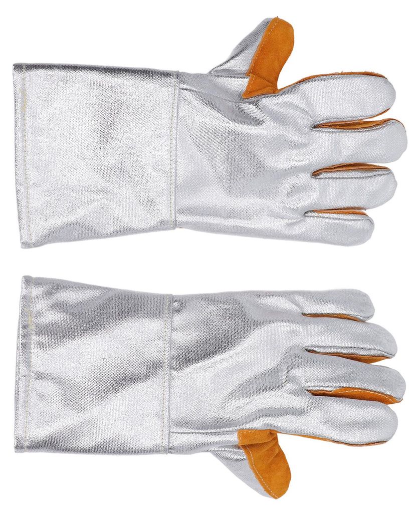 1 Paar Schweißerhandschuhe aus Rindsleder, hitzebeständig, feuerfest, strapazierfähig, mit Aluminiumfolie