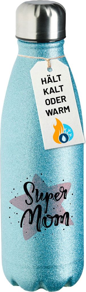 Huuraa Trinkflasche Super Mom Beste Mama 500ml Blue Edelstahl Wasserflasche Trinkflasche Geschenkidee