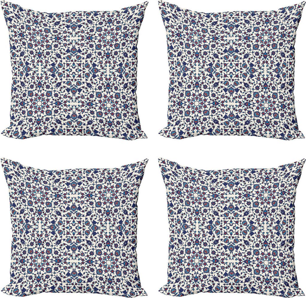 ABAKUHAUS Orient Kissenbezug Set (4 Stück), marokkanische Oriental, Moderner Doppelseitiger Digitaldruck, 60 cm x 60 cm, Vermilion Indigo