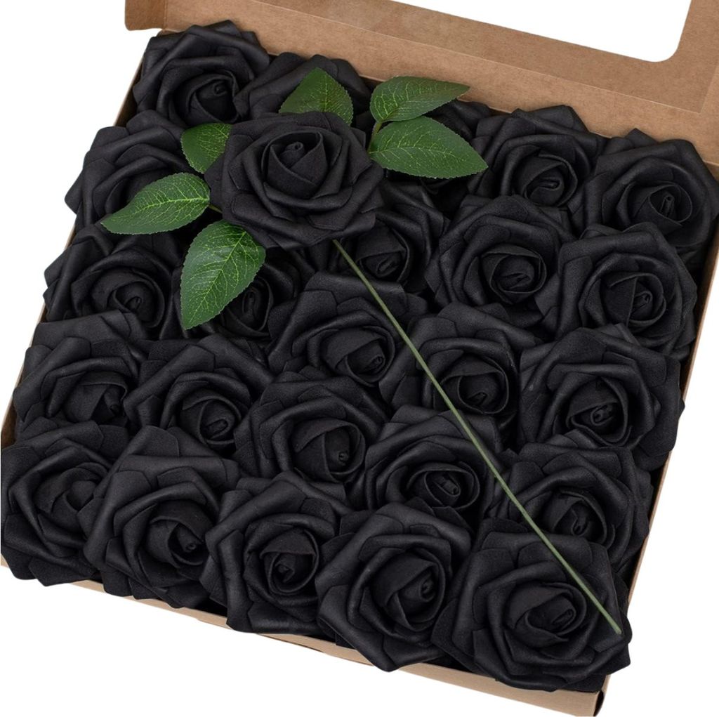 Strauß schwarzer Rosen, Set mit 25 dekorativen Kunstblumen, Produktbild 