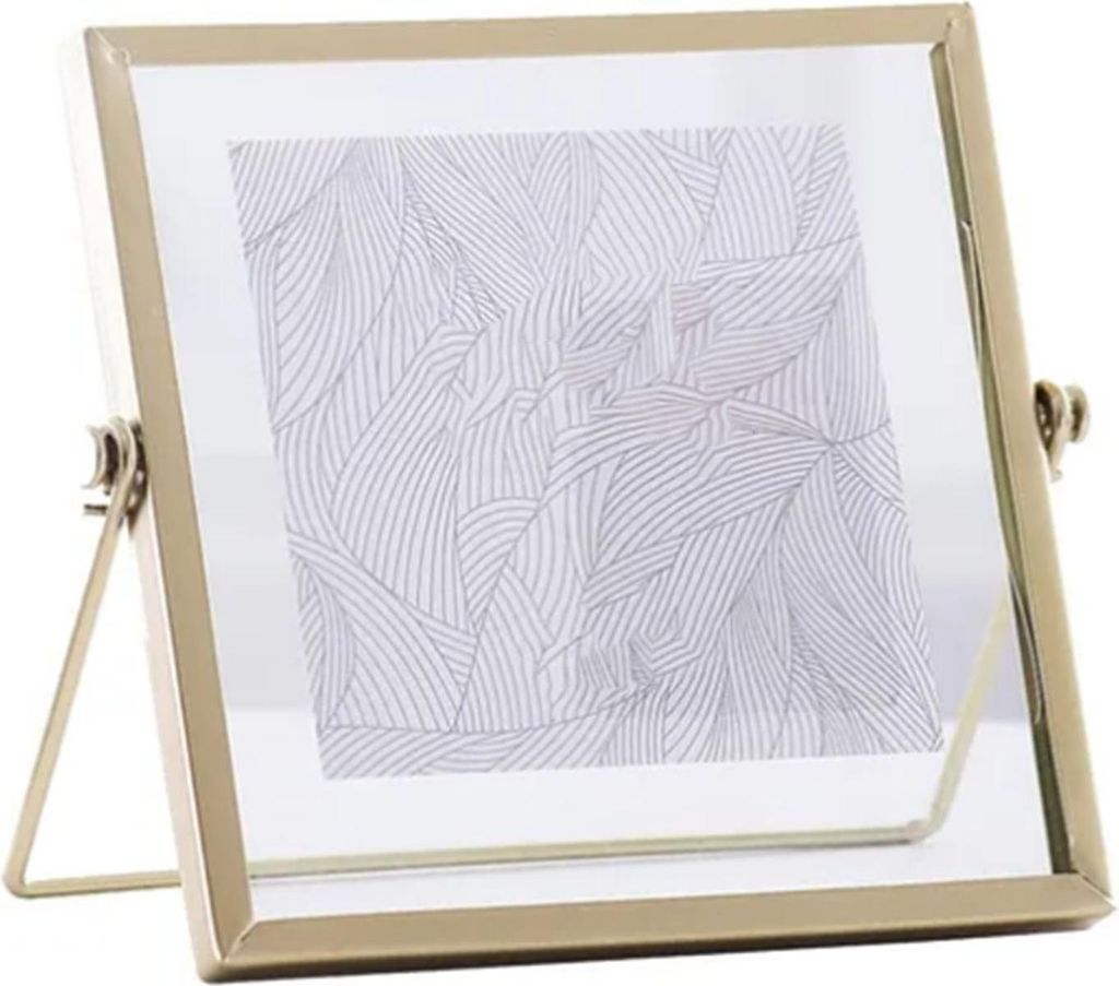 Photo Frame Display Transparent Glass Iron Support Tabletop Dried Flower Frame for Home Decorations 4 Inches