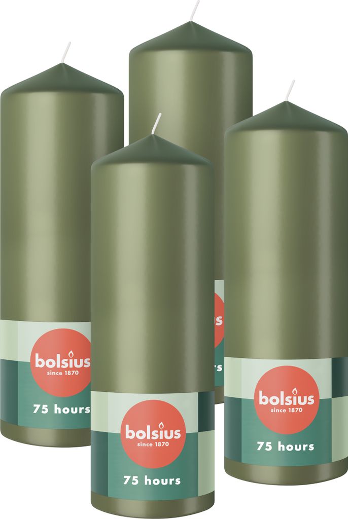 Bolsius 4er Set glatte StumpenKerzen, 20cm, grün Produktbild 