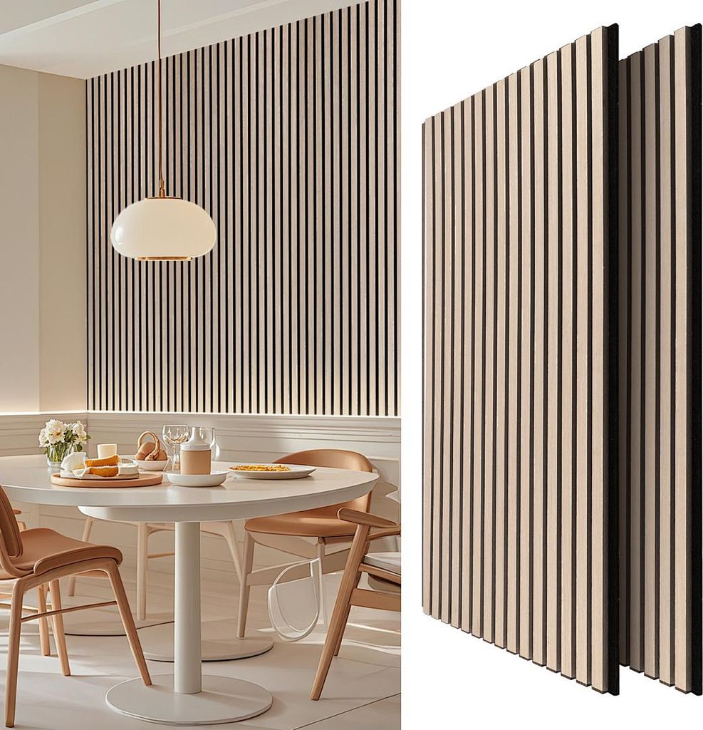 Izrielar 2x Akustikpaneele Selbstklebend 3D Wandpaneele MDF Lamellenwand Schallschutz Akustikplatten Wandverkleidung