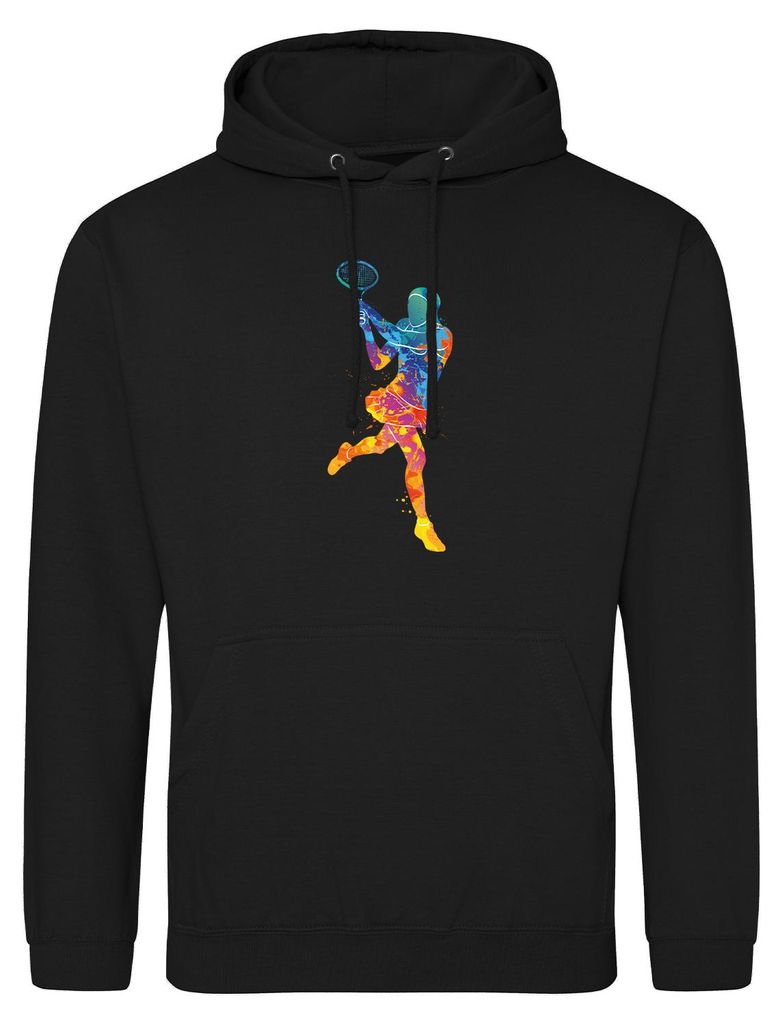 Huuraa Uni Hoodie Tennis Spielerin bunte Silhouette M Deep Black Vegan Sweatshirt Geschenkidee