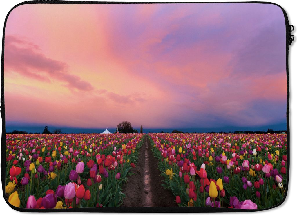 MuchoWow Laptop Hülle 14 ZollSonnenuntergang auf dem Tulpenfeld Laptoptasche - Laptoptasche - Stoßsicher - Schutzhaube