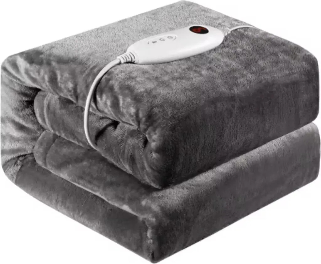 Couverture chauffante 180x130 cm en flanelle grise 1 personne - 6 modes