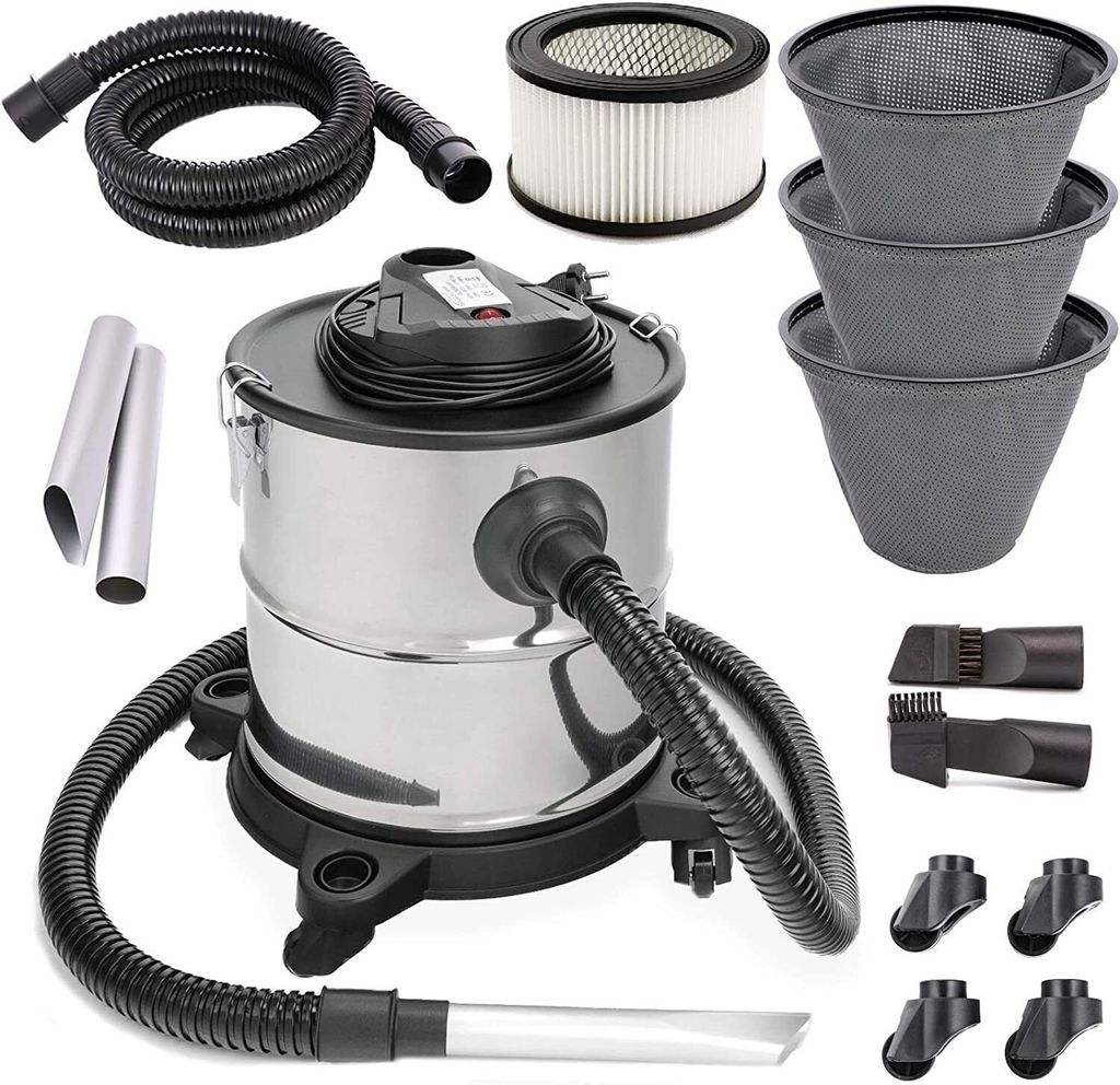 Aschesauger 20L Kaminsauger 1650W mit Dual-Filtersystem, Mobiler Staubsauger auf 4 Rollen, Ideal zum Reinigen von Kaminöfen, Grills und Feuerstellen