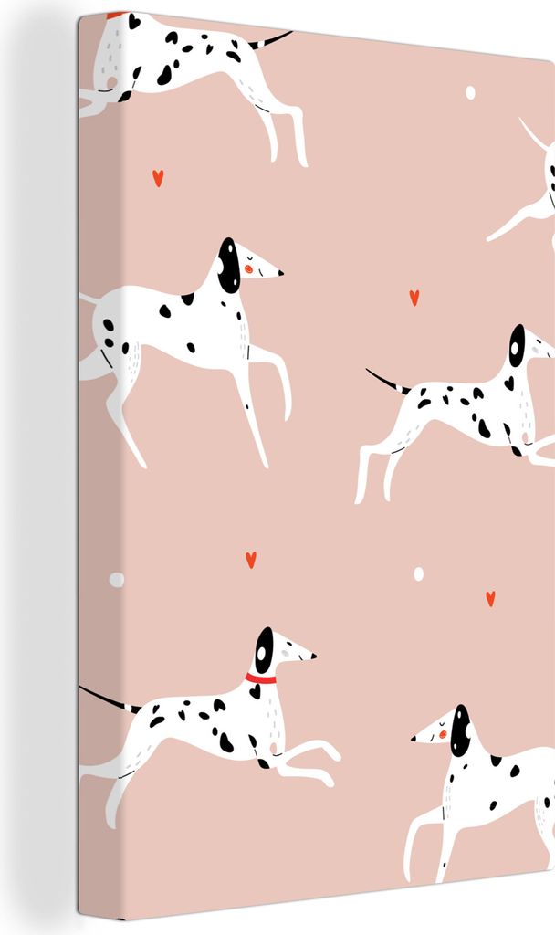 OneMillionCanvasses - Leinwandbilder - 90x140 cm, Doggy Illustration mit laufenden Dalmatiner auf einem rosa Hintergrund, Wandbilder Kunstdruck W...