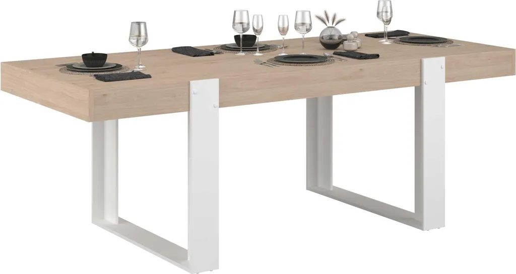 Table London 224 cm : Finis les repas à l'étroit en chêne/blanc