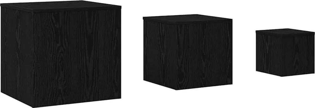 Set 3 Tavolini Nido Rovere Nero | Elegante Salotto Salvaspazio in Legno