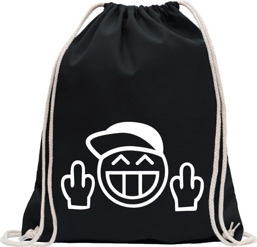 Kiwistar - Turnbeutel - schwarz - Fuck You! Basecap Fun Mütze Cappie - Fun Rucksack Sport Beutel Gymsack Baumwolle mit Ziehgurt