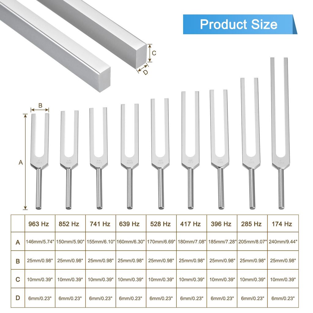 Stimmgabel Set 9Stk Stimmgabel Aluminium Legierung fš¹r Instrumente Peozess Yoga Klangtest Stimmgabel Werkzeug Set Silber mit Gummi Schl?gel und ...