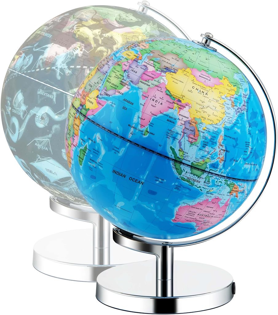 Beleuchteter Globus, 3-in-1 Weltglobus mit Sternbild, Geographie-Lernkugel, pädagogischer Weltglobus, HD-Globus